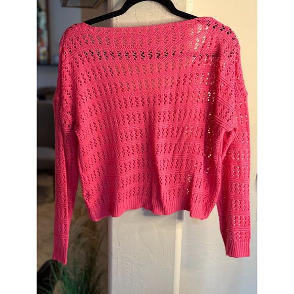 Women Sweater - Drop Shoulder Open Knit Sweater Pink Size Small - Picture 4 of 4
